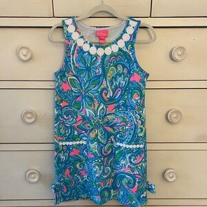 Little Girls Size 6/7 Sleeveless Floral Paisley Shift Dress with Coin Trim